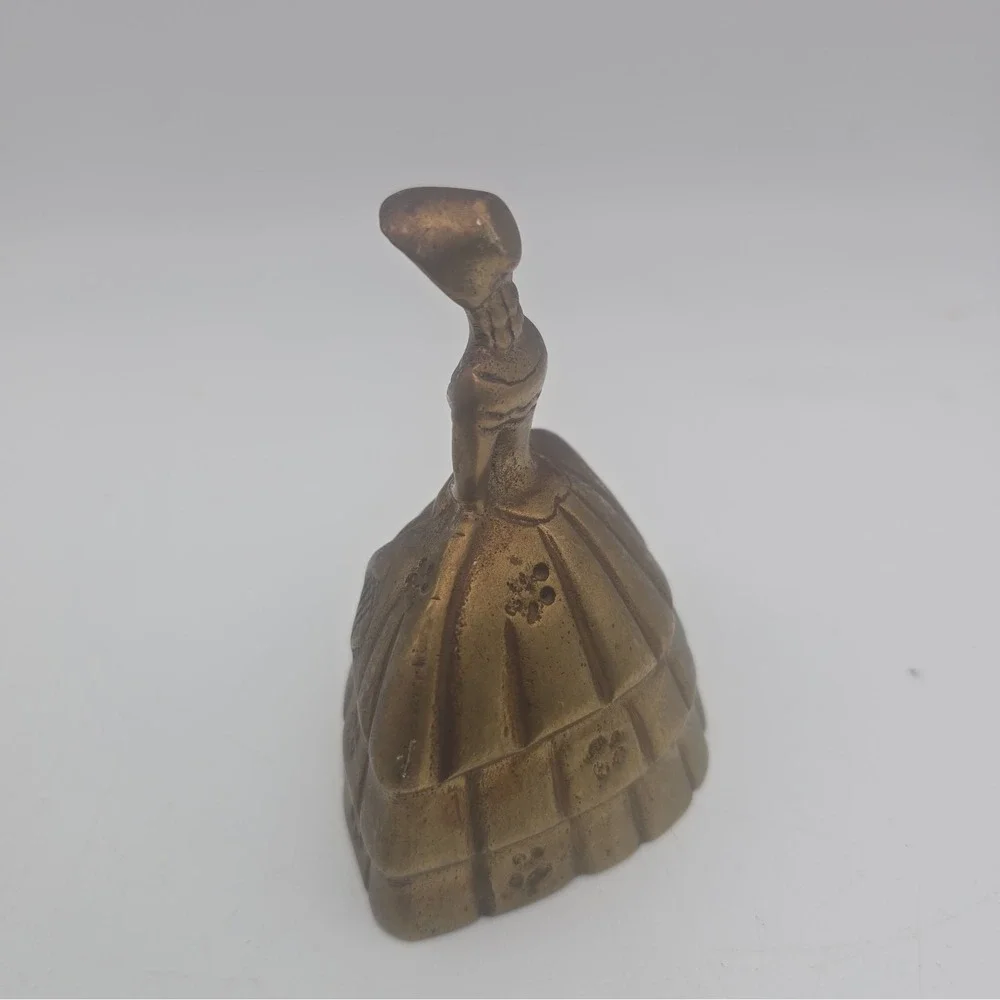 Vintage Brass Lady Bell Crinoline Dress Figural Table Bell Made in India 3